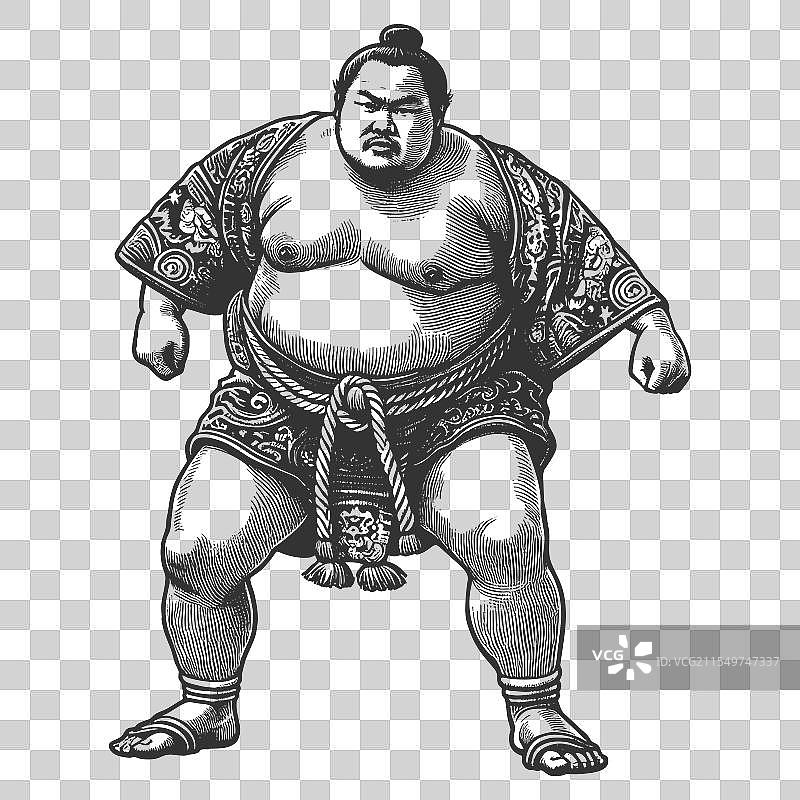 身穿华丽袍子的相扑选手摆出姿势图片素材