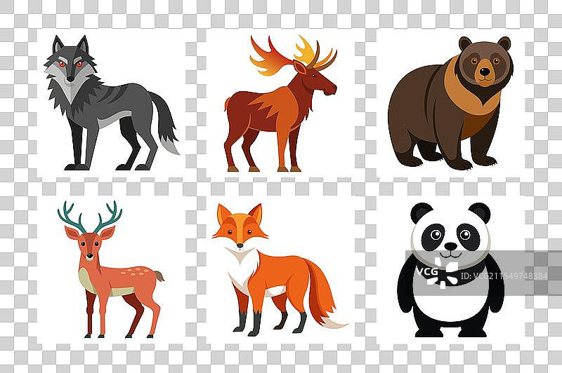 熊猫、狼、狐狸、鹿、驼鹿动物图片素材