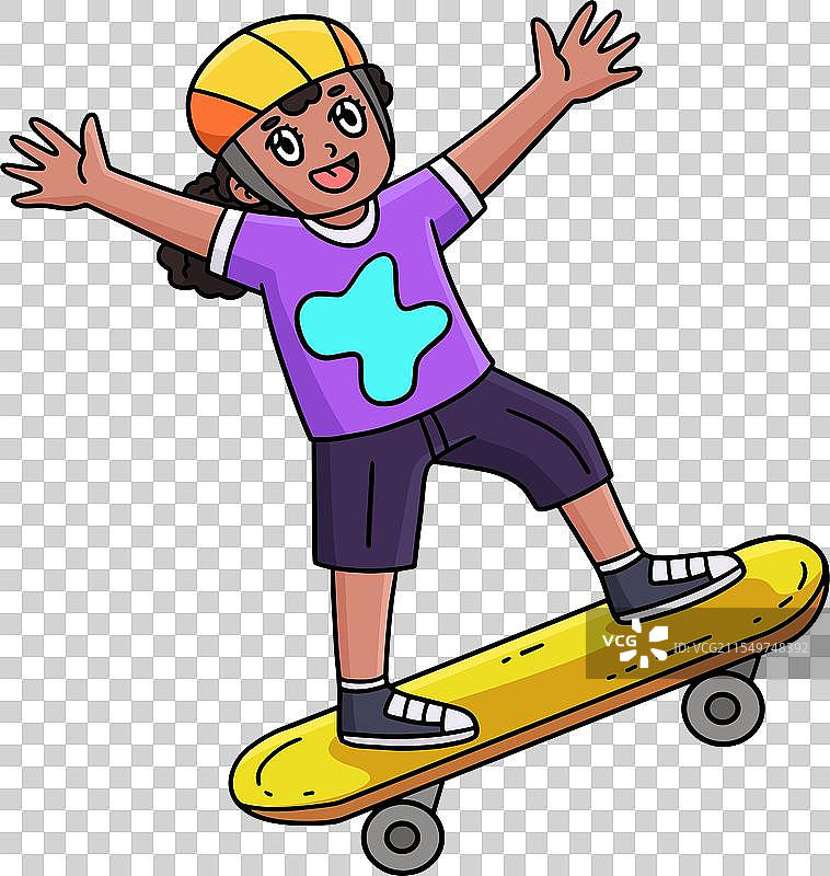 滑板女孩表演奥利跳的卡通剪贴画图片素材