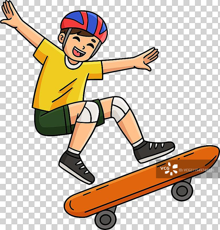 滑板男孩做奥利跳的卡通剪贴画图片素材