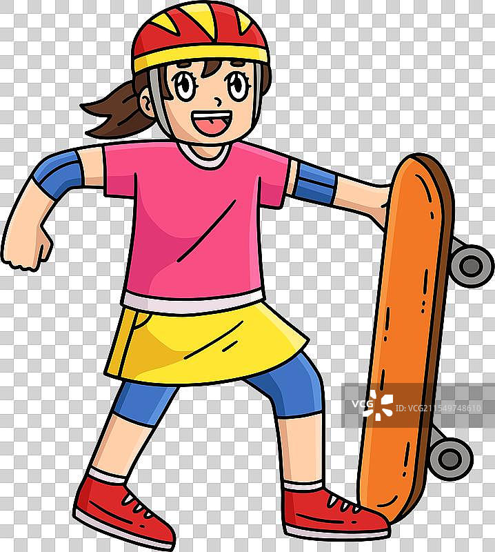 滑板女孩卡通彩色剪贴画图片素材