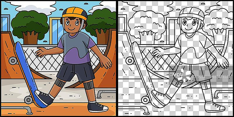 滑板男孩向上踩脚图片素材