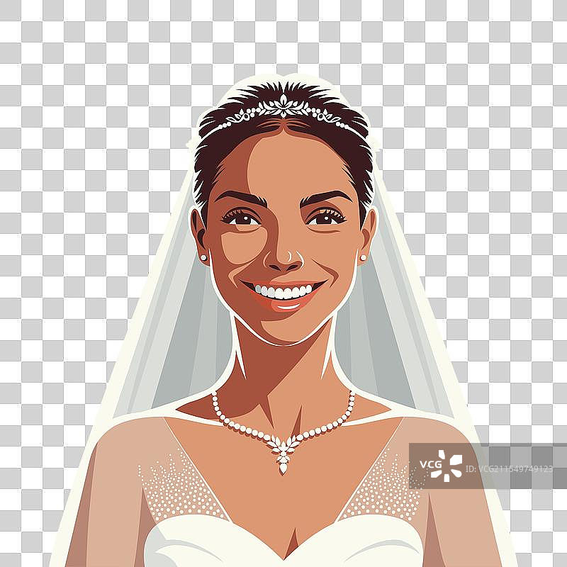 美丽微笑的新娘戴着面纱图片素材