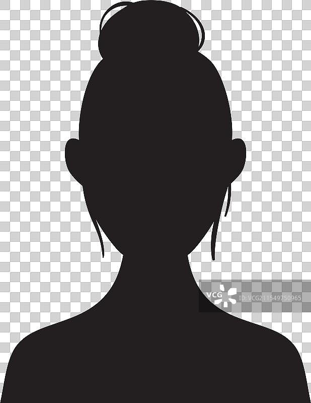年轻女性的黑色剪影，扎着发髻图片素材