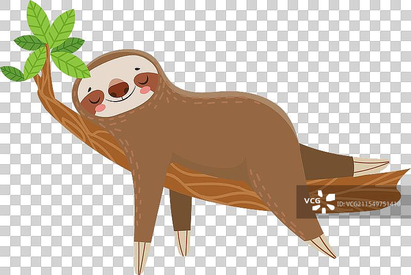 快乐的树懒在上面打盹的卡通画图片素材