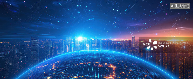 【AI数字艺术】未来都市网络科技全球互联图片素材