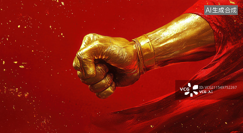 【AI数字艺术】金色拳头红色背景图片素材