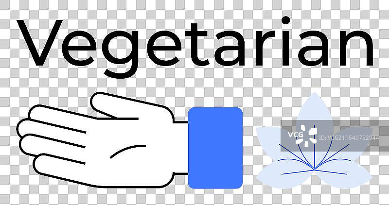 素食符号与张开的手和蓝色花朵图片素材