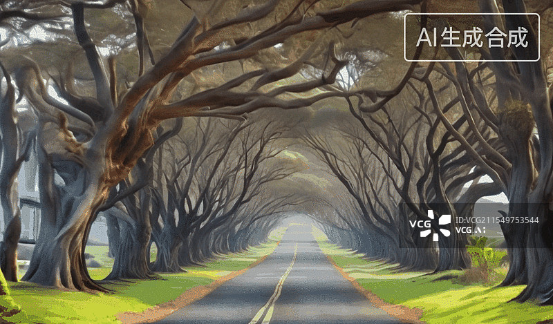 【AI数字艺术】林荫大道图片素材
