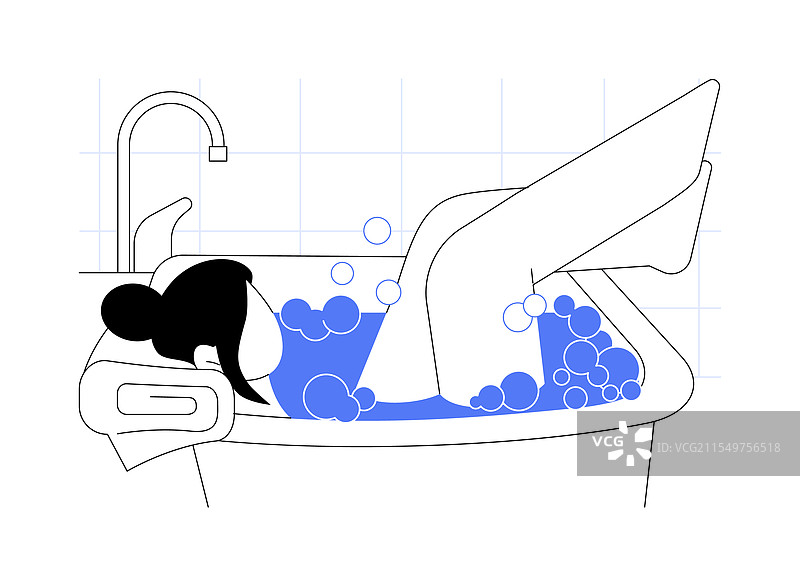 独自享受放松浴缸的卡通人物图片素材