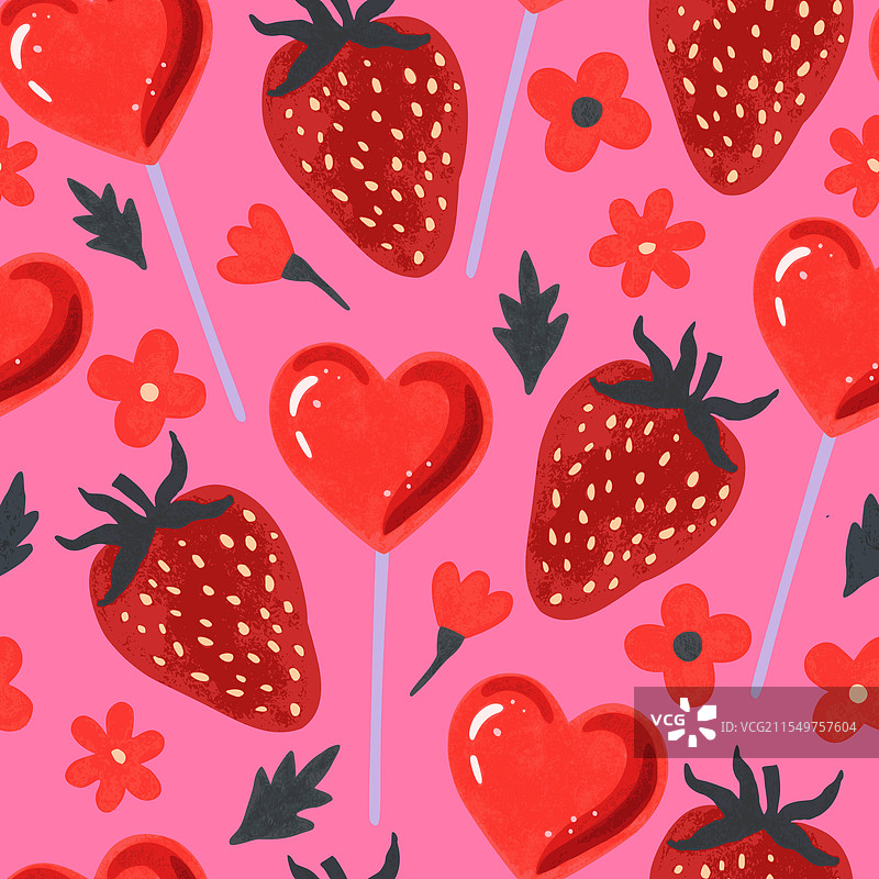 情人节无缝图案与红色草莓图片素材