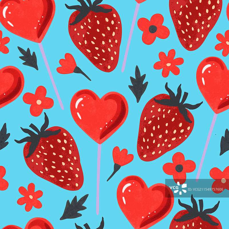 情人节无缝图案与红色草莓图片素材