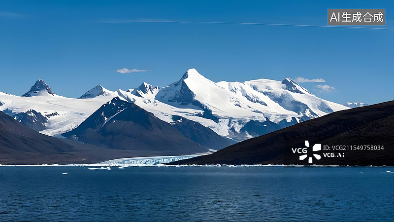 【AI数字艺术】雪山下的宁静湖泊河流图片素材