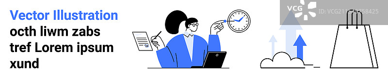 女商人分析增长效率和图片素材