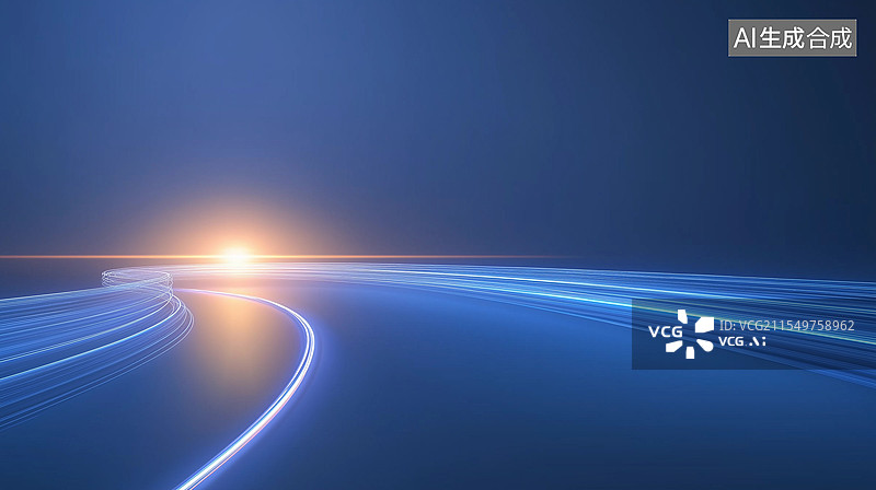 【AI数字艺术】互联网科技蓝色背景——抽象流动光线图片素材