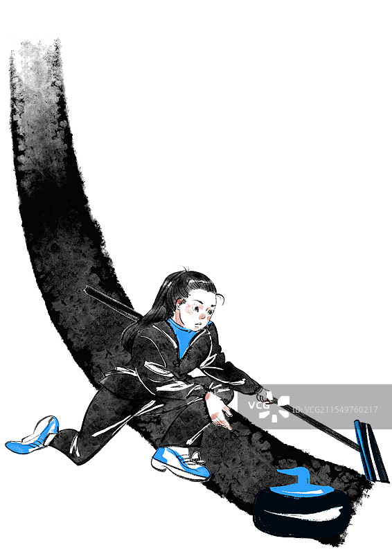 水墨风冰壶运动插画图片素材