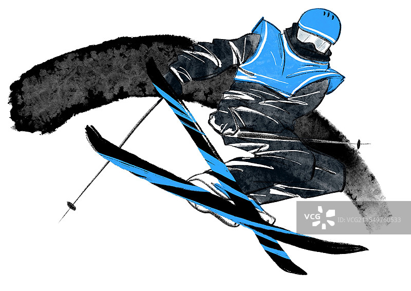 水墨风滑雪运动插画图片素材