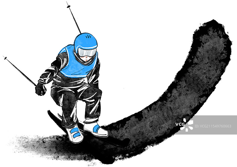 水墨风滑雪运动插画图片素材