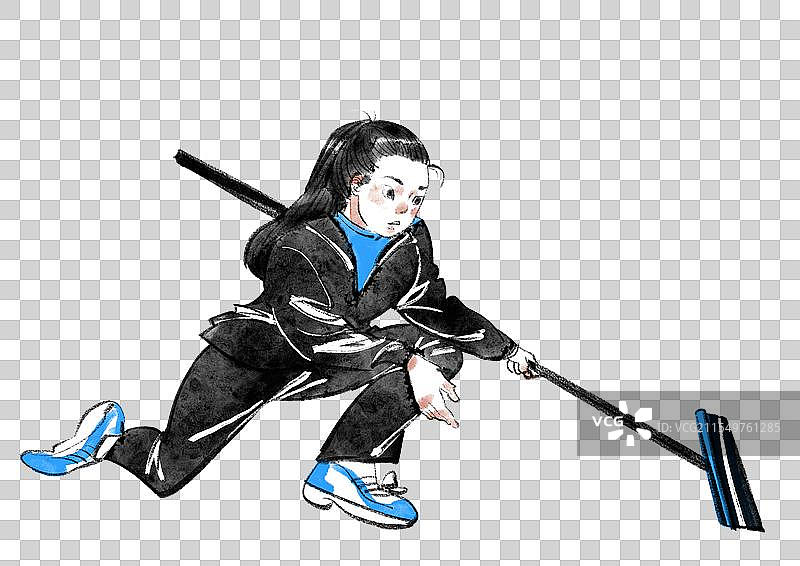 水墨风冰壶插画运动元素图片素材