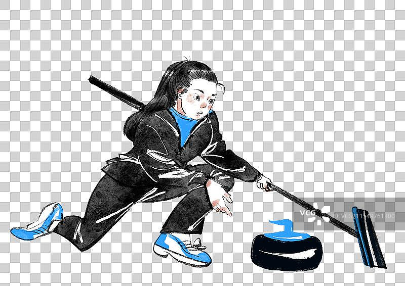 水墨风冰壶插画运动元素图片素材