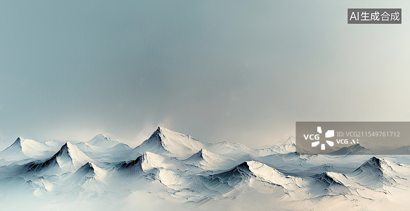 【AI数字艺术】油画质感边框，内绘雪山远景，峰覆厚雪，冰川蜿蜒，蓝天、白云与山脉相映，尽显壮阔。居下图片素材