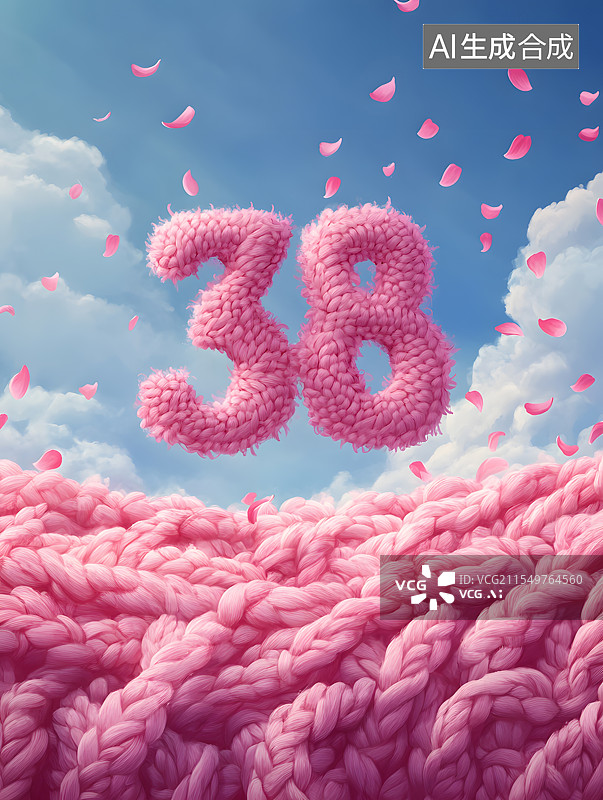 【AI数字艺术】38妇女节毛茸茸毛线质感数字图片素材