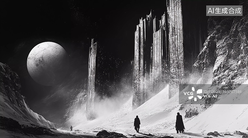 【AI数字艺术】荒凉水墨世界剪影图片素材