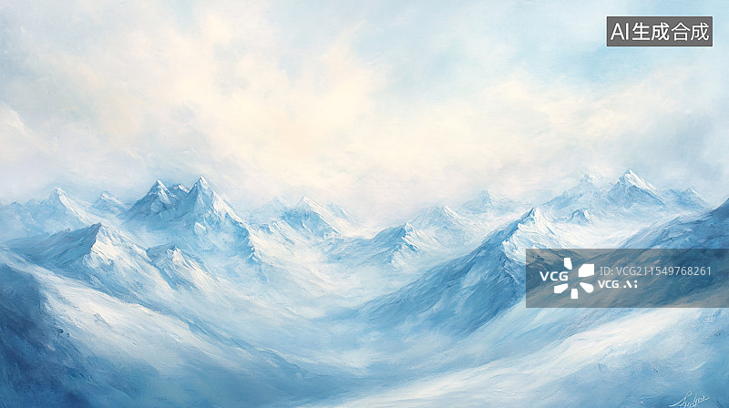 【AI数字艺术】雪山之巅的壮丽画卷图片素材