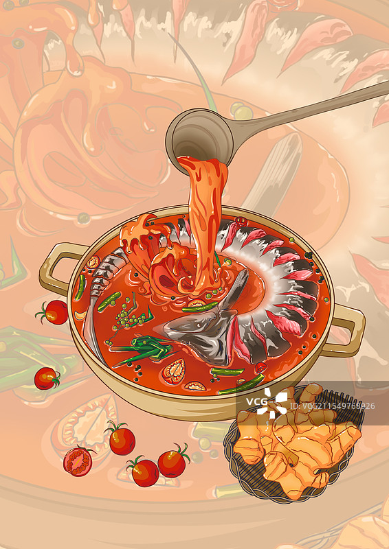 贵州特色美食酸汤鱼插画图片素材
