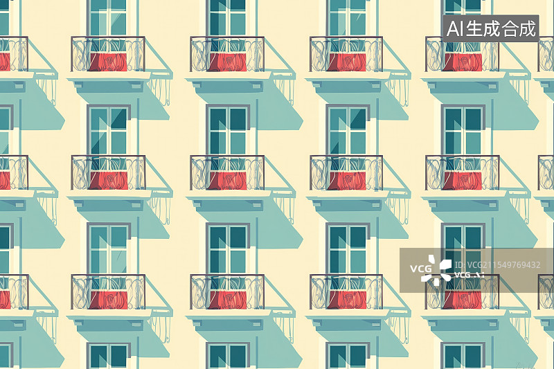 【AI数字艺术】城市建筑-排列整齐的户外阳台图片素材