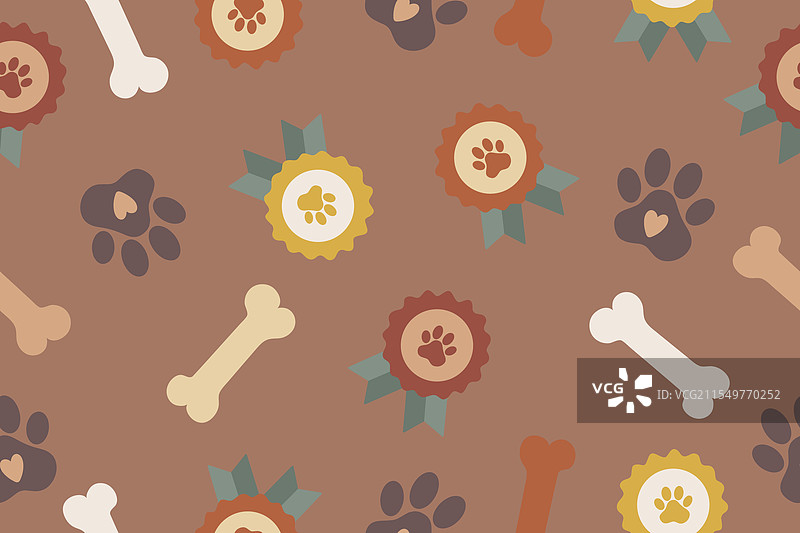 无缝图案，包含爪印、奖牌和骨头图片素材