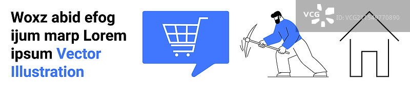 在线购物与建筑工人和房屋图片素材