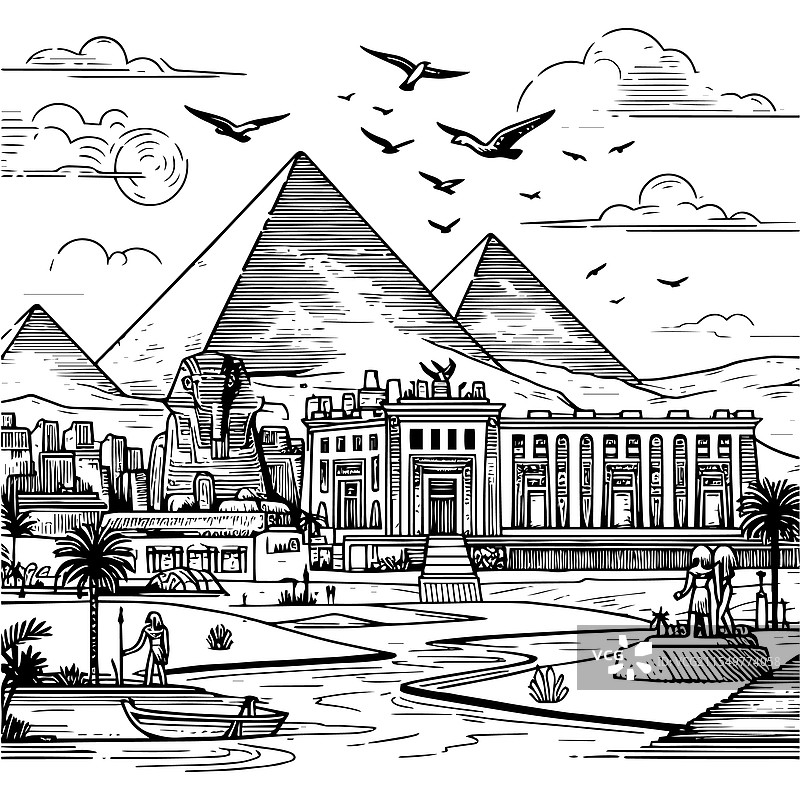 古埃及的风景，金字塔和狮身人面像图片素材