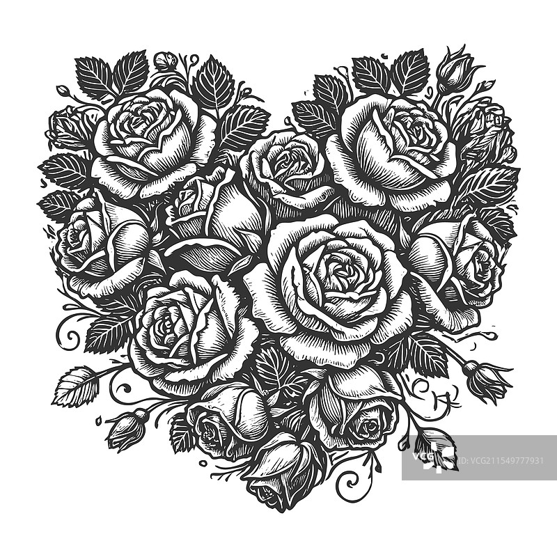 心形花卉设计盛开的玫瑰图片素材