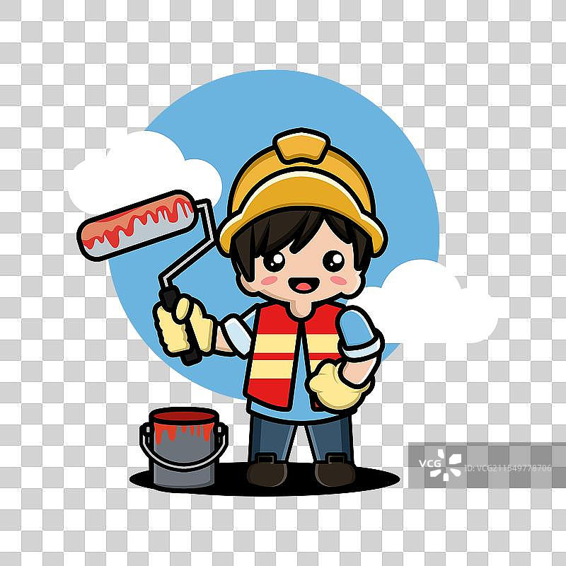 戴着安全帽的卡通建筑工人图片素材