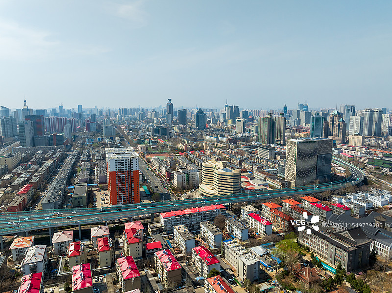 山东济南顺河高架城市天际线航拍图片素材