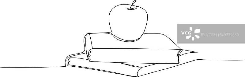 书本、教科书和一个苹果的线条艺术图片素材