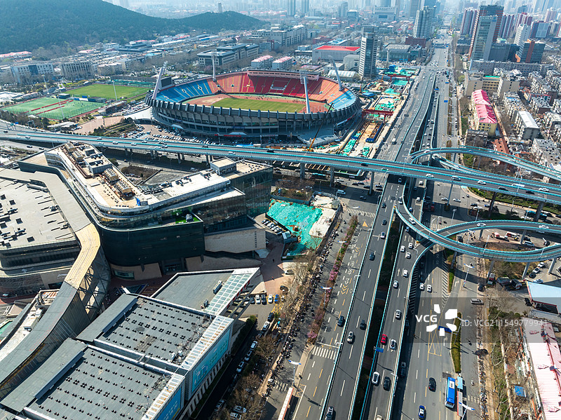 山东省体育中心及济南玉函立交桥航拍图片素材