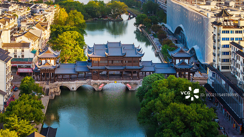 绍兴柯桥古镇航拍图片素材