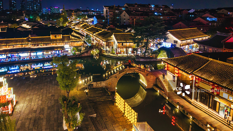绍兴柯桥古镇夜景航拍图片素材