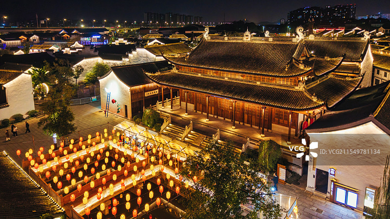绍兴柯桥古镇夜景航拍图片素材