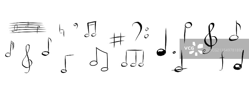 可爱的手绘音乐音符剪影图片素材