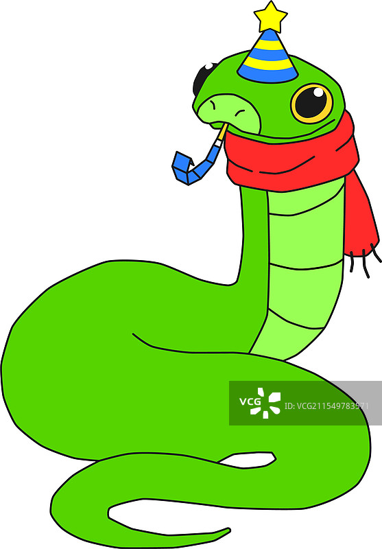 可爱的小蛇吹着派对喇叭的卡通形象图片素材
