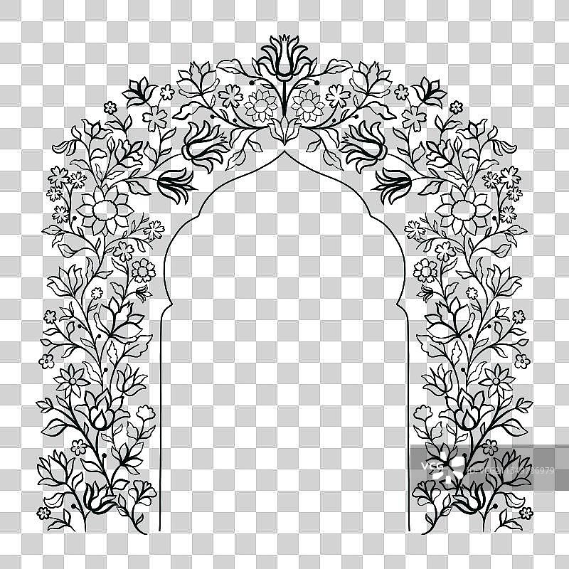 穆加尔装饰性花卉拱门复古设计图片素材