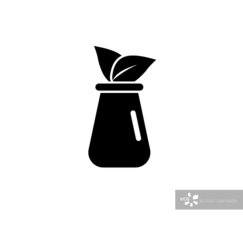 带有叶子的实验室烧瓶固体平面图标图片素材