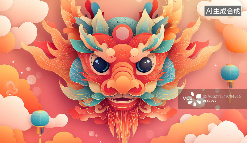【AI数字艺术】卡通手绘二月二龙抬头中国龙插画图片素材