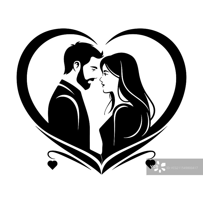 浪漫情侣剪影与心形图案图片素材