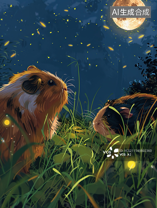 【AI数字艺术】月光下的豚鼠图片素材