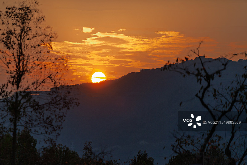 浙江省杭州市萧山指南村夕照图片素材