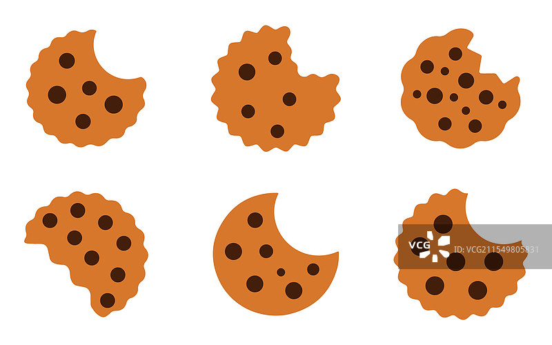 美味的巧克力曲奇饼干扁平图标集图片素材